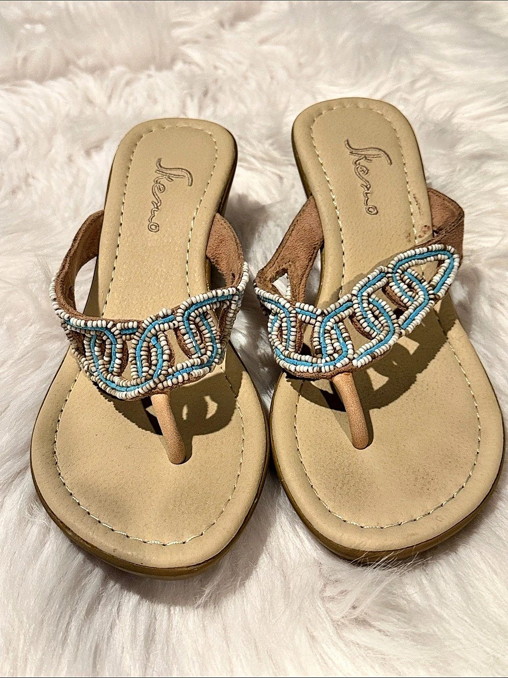 Skechers Beaded Wedge Sandals in Brown & Blue